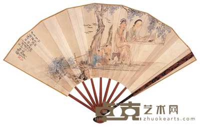 钱慧安 盛庆蕃 1847年作 画棋敲针 行书 成扇 